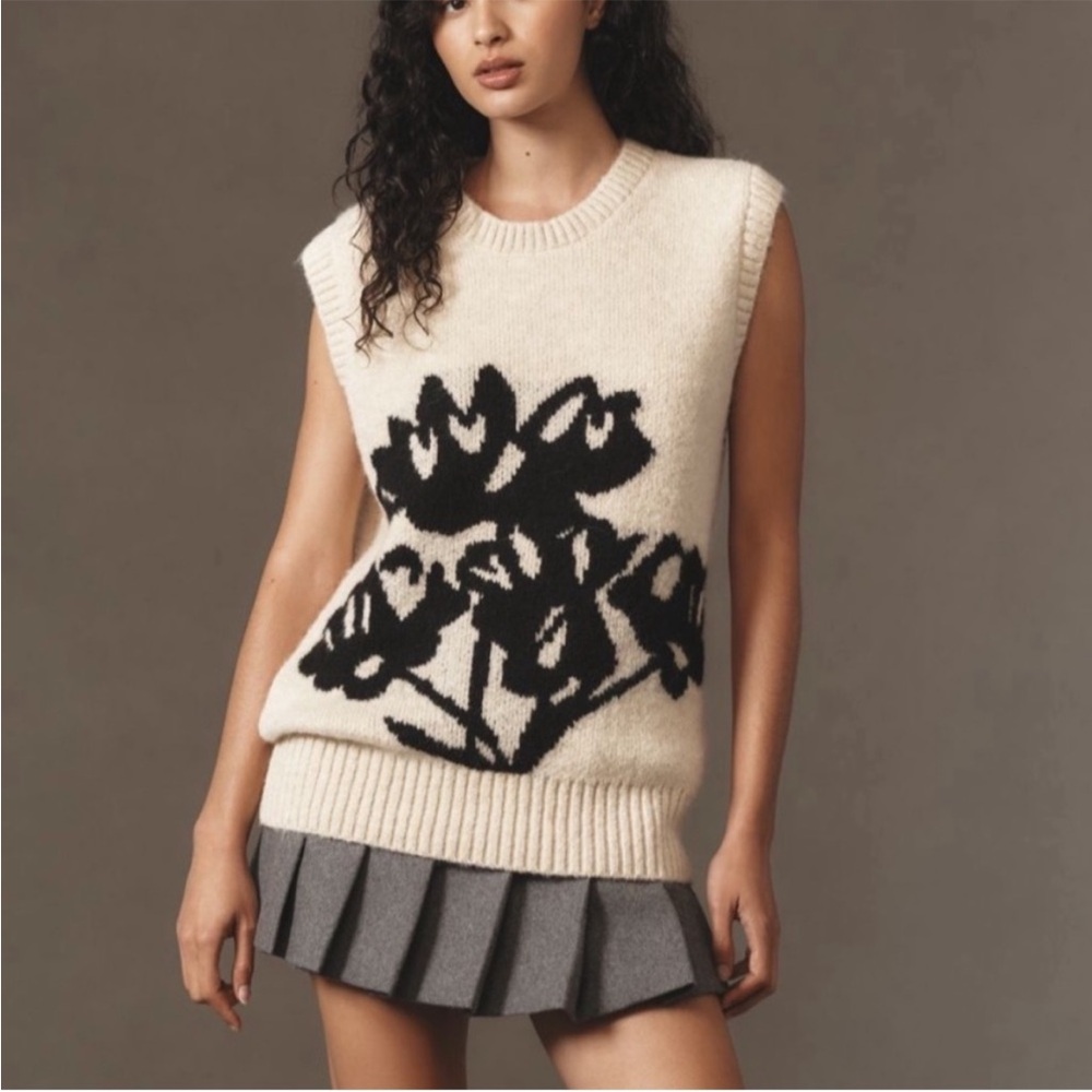 Maeve Black Floral on Cream Sweater Vest